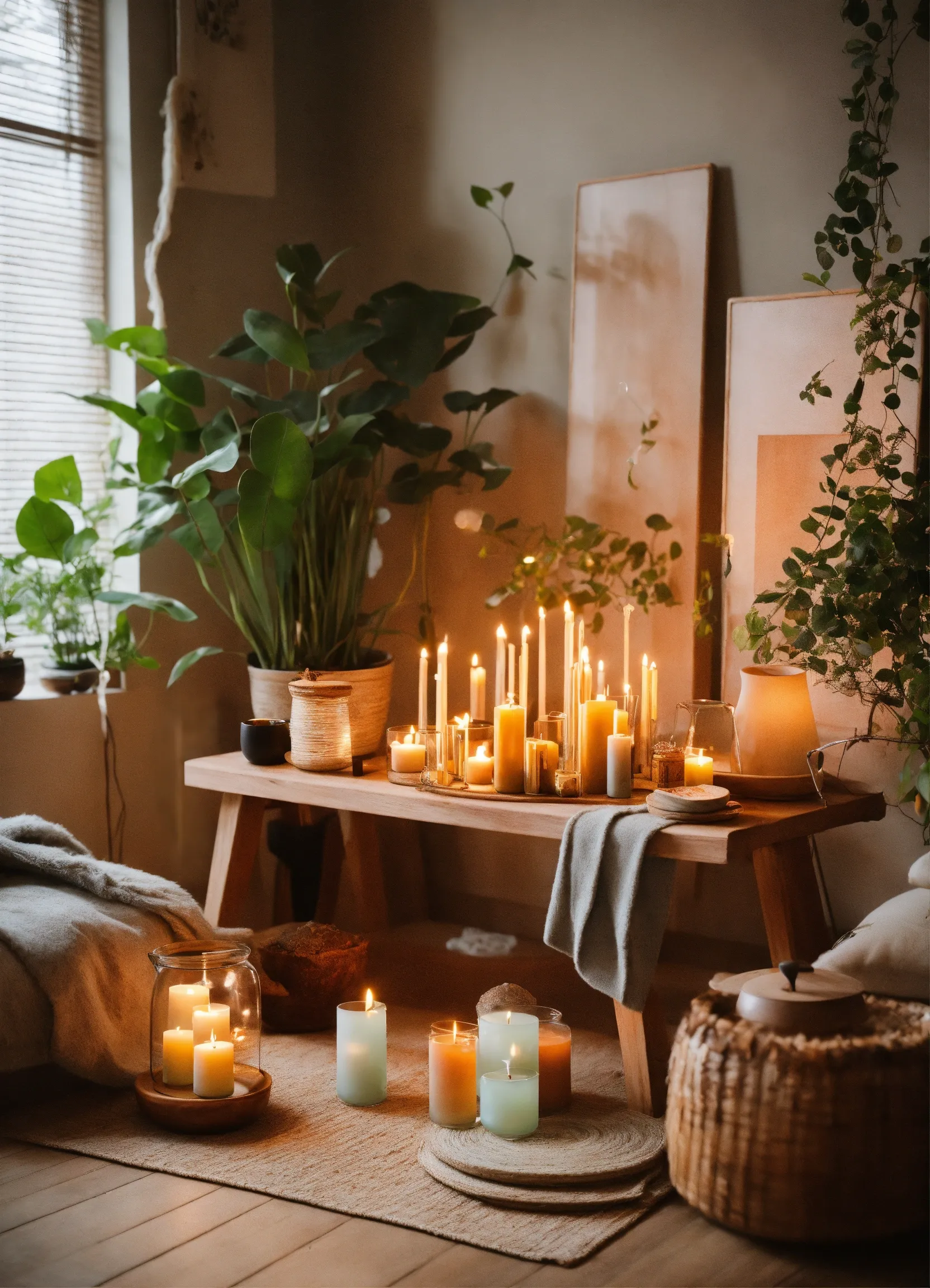 Set of floor cushions in complementary colors